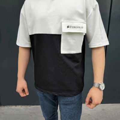 Torba Cep Detaylı  Parçalı T-Shirt - Siyah -